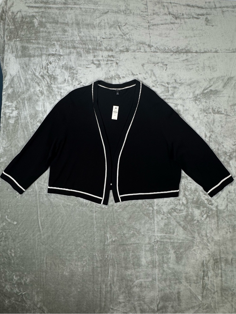 NWT Talbots Open Front Lightweight Black Cardigan White Embroidered Trim 3X